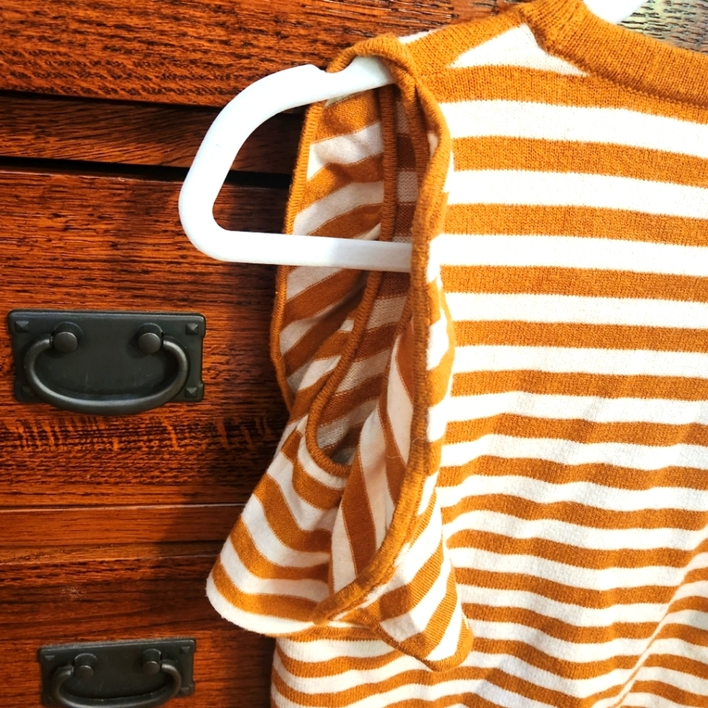 Anthropologie Ruffled Sleeve, Striped Knit Top - Picture 4 of 7